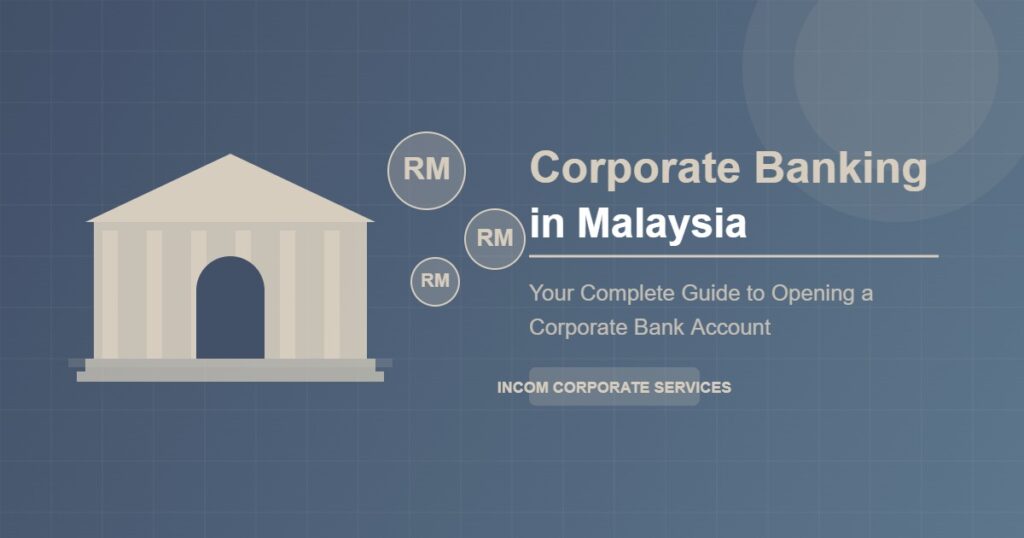 Corporate bank building illustration for Malaysian business banking guide